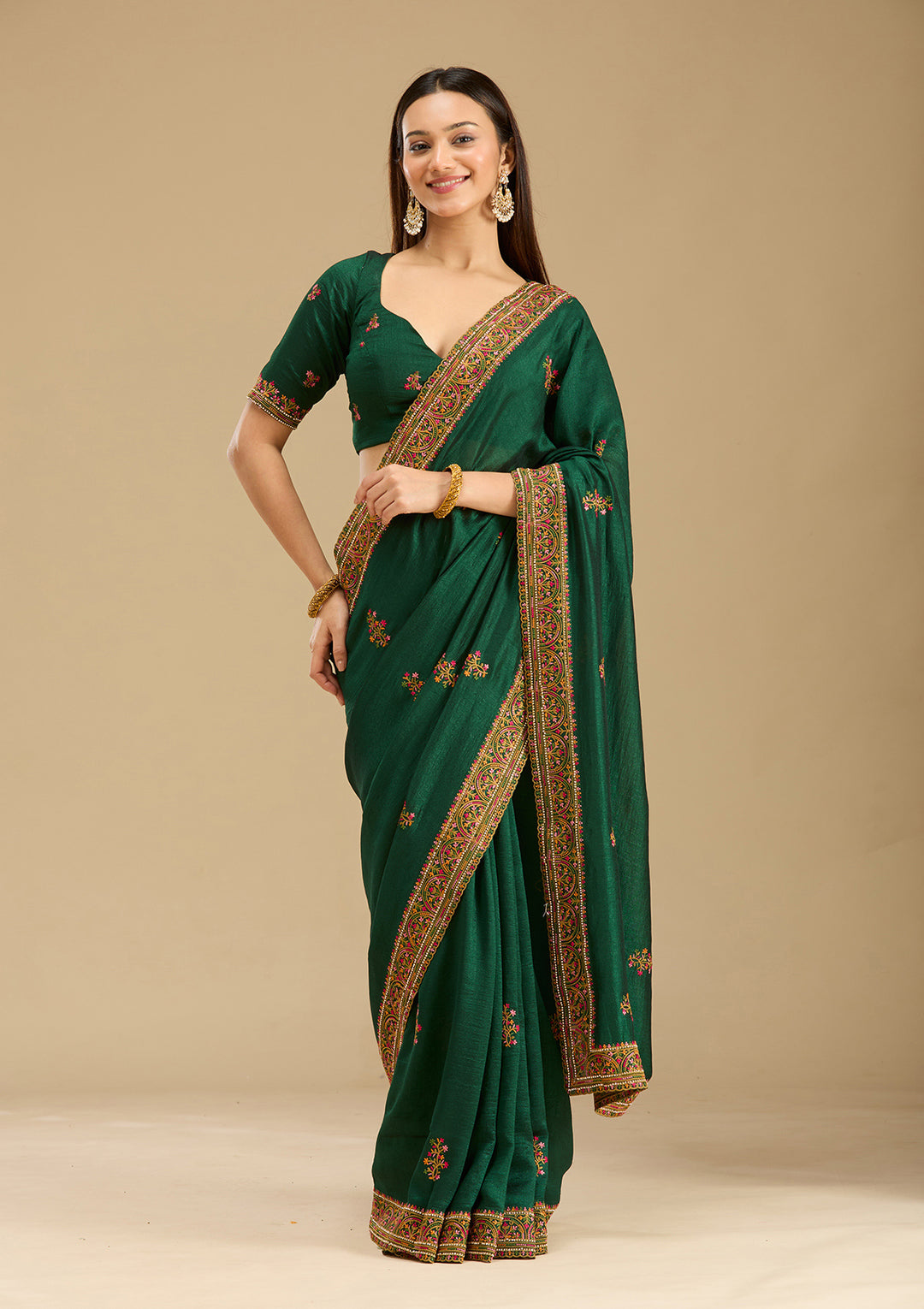 Bottle Green Kashmiri Soft Raw Silk Saree - Image 6