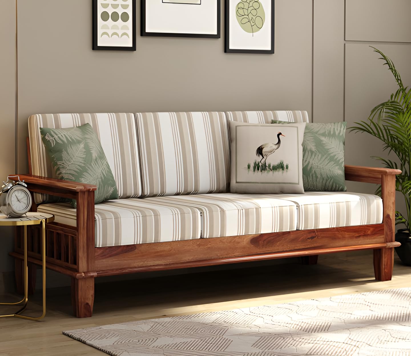 RATANDHARA FURNITURE Solid sheesham Wood Wooden 3 Seater Sofa for Living Room - Sofa with Cousins seat - Sitting Pretty 3-Seater Couch Design 2 (Honey Finish) - View 2