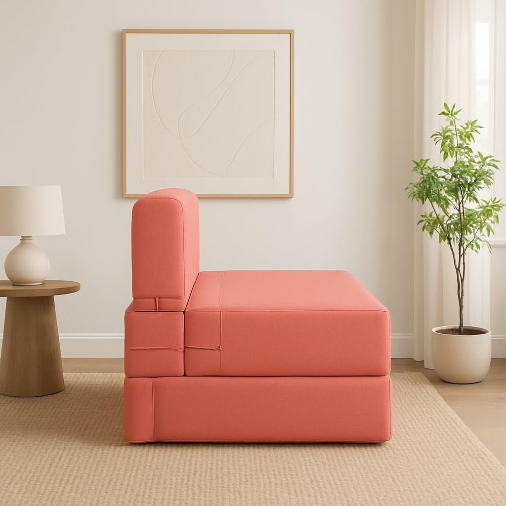 PumPum EPE Foam 2-Seater Sofa Cum Bed – 36 Inch Width, Convertible Design, Lightweight & Foldable (Peach) - View 3