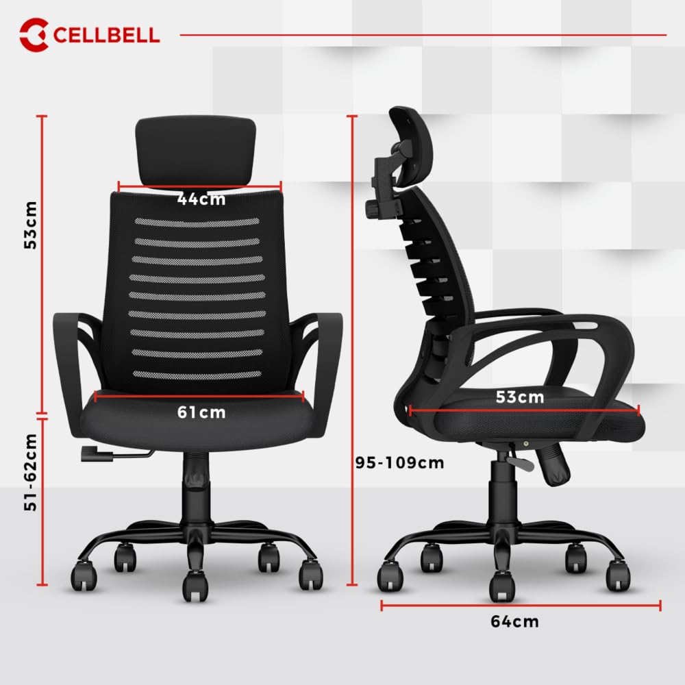 Office Chair - Adjustable Seat Height, Sturdy Metal Base, Revolving Study &amp; Computer Chair for Work from Home, Black - View 2